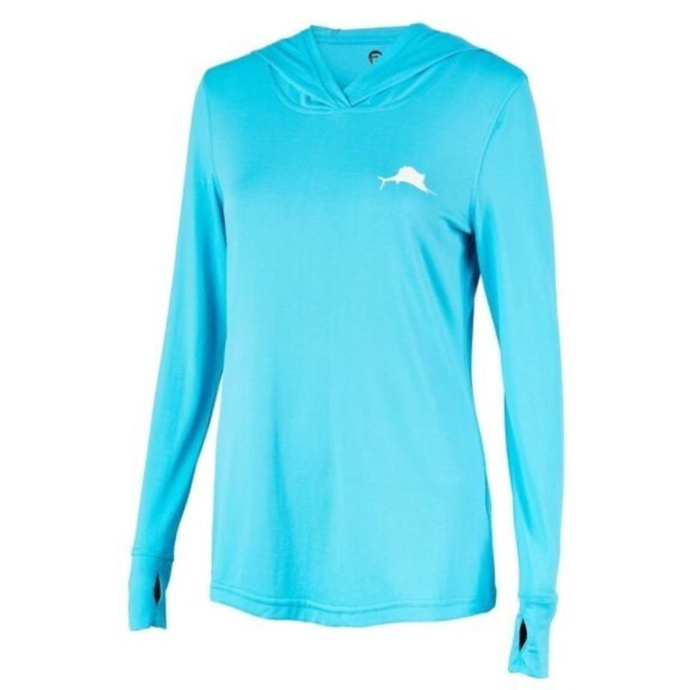 PELAGIC Women's Aquatek Hooded Boating Fishing Shirt in Aqua Blue Size Medium